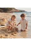 Orjinal %100 Keten Müslin Çizgili Kumaş Unisex 1-10Yaş Plaj Havlu Kapşonlu Pareo-Panço-Naturel Bej