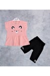 SWEETY CAT BASKILI ALT  ÜST PENYE İKİLİ KIZ  BEBEK COCUK TAKIM