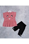 SWEETY CAT BASKILI ALT  ÜST PENYE İKİLİ KIZ  BEBEK COCUK TAKIM