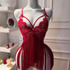 Kırmızı Püsküllü Babydoll Set
