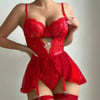 Red Çıkabilen Etekli File Çoraplı Bodysuit
