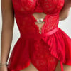 Red Çıkabilen Etekli File Çoraplı Bodysuit