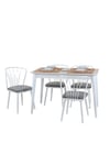 70x120 Mutfak Masası Takımı 1 Masa + 4 Sandalye Metal İstkelet Retro Model-Traverten/Ceviz