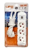 Ufo UFO0009B-USB 1.5 Metre 2 USB Li 3 Lü Anahtarlı Akım Korumalı Priz Beyaz