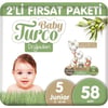Baby Turco Doğadan 2'li Fırsat Paketi Bebek Bezi 5 Numara Junior 58 Adet