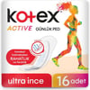 Kotex Günlük Ped Ultra İnce 16 Adet Hızlı Emici ve Pamuksu Üst Yüzey ile Rahatlık