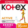 Kotex Hijyenik Ped Active Uzun Süper Ekonomik 16'lı Nefes Alan Yüzey ile Gün Boyu Konfor