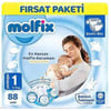 Molfix Yenidoğan Bantlı Bebek Bezi 2-5 Kg 88 Adet – Süper Esnek Bel, Hipoalerjenik ve Antibakteriyel Ambalaj