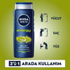NIVEA Men Energy Duş Jeli 500ml; 3'ü 1 Arada Komple Bakım; Vücut; Saç ve Yüz için; Nane Özleri ile 24 Saat Ferah Cilt Hissi