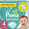 Prima Bebek Bezi Aktif Bebek 4 Beden 74 Adet Mega Fırsat Paketi