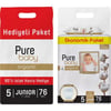 Pure Baby Organik Pamuklu Cırtlı Bez 5 Numara Junior 76 Adet + Organik Pamuklu Islak Havlu 90 Yaprak