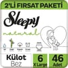 Sleepy Natural Külot Bebek Bezi 6 Beden Xlarge 46'li Fırsat Paket