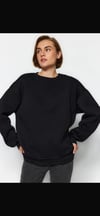 Siyah Bisiklet Yaka Oversize Sweatshirt