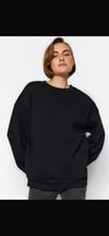 Siyah Bisiklet Yaka Oversize Sweatshirt