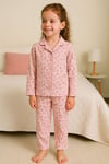 Çiçek Desenli Dügmeli Kız Çocuk Pijama Takımı