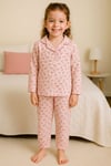 Çiçek Desenli Dügmeli Kız Çocuk Pijama Takımı