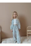 Denim Kumaş Desenli Fermuarlı Kız Çocuk Takım