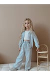 Denim Kumaş Desenli Fermuarlı Kız Çocuk Takım