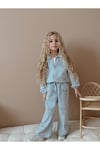 Denim Kumaş Fiyonk Desenli Fermuarlı Kız Çocuk Takım