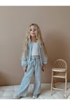 Denim Kumaş Fiyonk Desenli Fermuarlı Kız Çocuk Takım