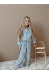 Denim Kumaş Fiyonk Desenli Fermuarlı Kız Çocuk Takım