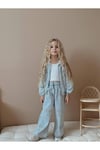 Denim Kumaş Fiyonk Desenli Fermuarlı Kız Çocuk Takım