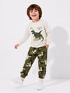 Erkek Bebek Dinozor Baskılı Sweatshirt Kamuflaj Pantolon 2’li Alt Üst Takım 6 Ay-4 Yaş
