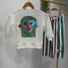 Erkek Çocuk Aslan Baskılı Sweatshirt ve Çizgili Pantolon Takımı 3 İplik Şardonsuz