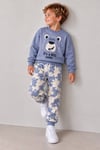 Erkek Çocuk Ayıcık Baskılı Sweatshirt Desenli Jogger Pantolon Alt Üst Takım