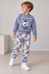 Erkek Çocuk Ayıcık Baskılı Sweatshirt Desenli Jogger Pantolon Alt Üst Takım