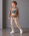 Erkek Çocuk Baskılı Sweatshirt Çizgili Pantolon Alt Üst Takım