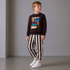 Erkek Çocuk Baskılı Sweatshirt Çizgili Pantolon Alt Üst Takım