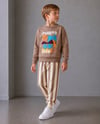 Erkek Çocuk Baskılı Sweatshirt Çizgili Pantolon Alt Üst Takım