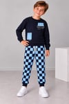 Erkek Çocuk Baskılı Sweatshirt Damalı Jogger Pantolon Alt Üst Takım