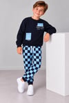Erkek Çocuk Baskılı Sweatshirt Damalı Jogger Pantolon Alt Üst Takım