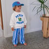 Erkek Çocuk Baskılı Sweatshirt ve Mavi Beyaz Çizgili Pantolon Takımı 3 İplik Şardonsuz 2-8 Yaş