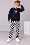 Erkek Çocuk Big Smile Club Yazı Baskılı Kareli Pantolonlu Alt Üst Takım