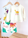 Erkek Çocuk Dinozor Baskılı 3 İplik Şardonsuz Sweatshirt Pantolon Alt Üst Takım