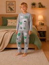 Erkek Çocuk Dinozor Baskılı Uzun Kollu Alt Üst Pijama Takımı