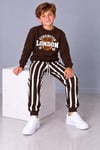 Erkek Çocuk London Baskılı Sweatshirt Çizgili Jogger Pantolon Alt Üst Takım
