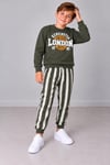 Erkek Çocuk London Baskılı Sweatshirt Çizgili Jogger Pantolon Alt Üst Takım
