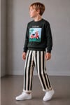 Erkek Çocuk Scooter Baskılı Sweatshirt Çizgili Pantolon Alt Üst Takım