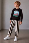 Erkek Çocuk Scooter Baskılı Sweatshirt Çizgili Pantolon Alt Üst Takım