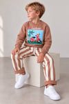 Erkek Çocuk Scooter Baskılı Sweatshirt Çizgili Pantolon Alt Üst Takım
