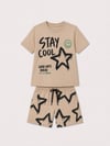 Erkek Çocuk Stay Cool Baskılı Şortlu Takım Bej