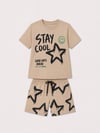 Erkek Çocuk Stay Cool Baskılı Şortlu Takım Bej