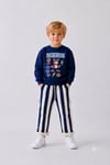 Erkek Çocuk Super Bear Adventure Baskılı Sweatshirt Çizgili Pantolon Takım