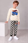 Erkek Çocuk Yarış Arabası Baskılı Sweatshirt Damalı Jogger Pantolon Alt Üst Takım