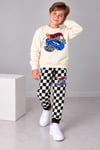 Erkek Çocuk Yarış Arabası Baskılı Sweatshirt Damalı Jogger Pantolon Alt Üst Takım