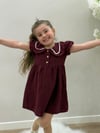Kız Çocuk Bordo Müslin Kumaş Yazlık Elbise 
